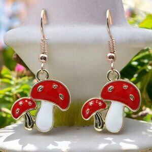 Mushroom Enamel Drop Earrings | Handmade